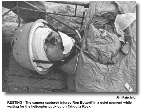 RESTING  The camera captured injured Ron Bottorff in a quiet moment while waiting for the helicopter puck-up on Tahquitz Rock. (photo by Jim Fairchild)