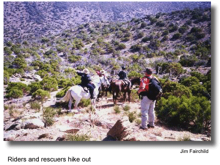Riders and rescuers hike out (photo by Jim Fairchild)