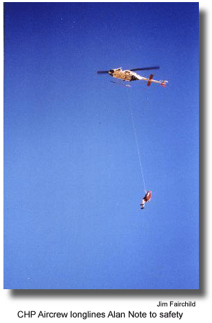 CHP Aircrew longlines Alan Note to safety. (photo by jim Fairchild)